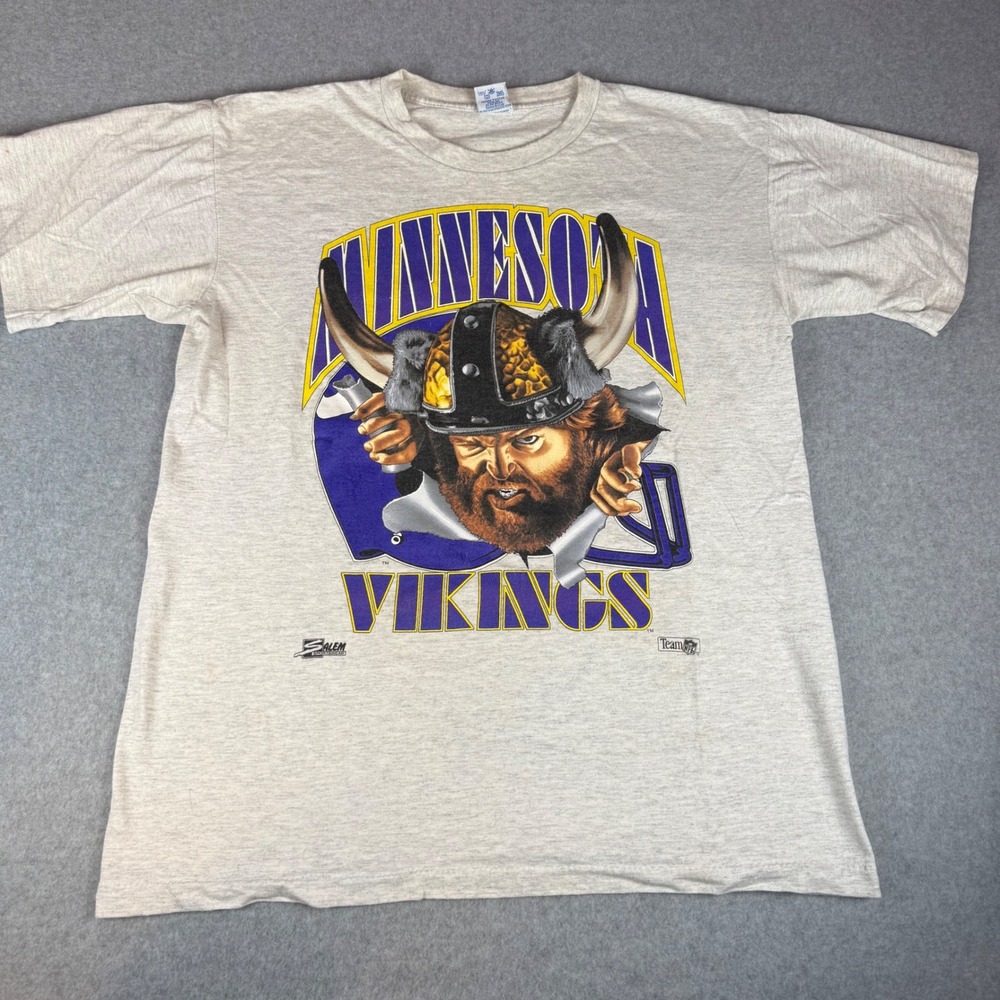 Vintage Salem Minnesota Vikings T-Shirt Mens Large Gray NFL Graphic Tee 1992